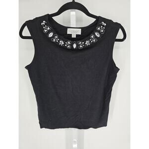 Conrad C Collection Women's Black Round Neck Sleeveless Beaded Top Size M